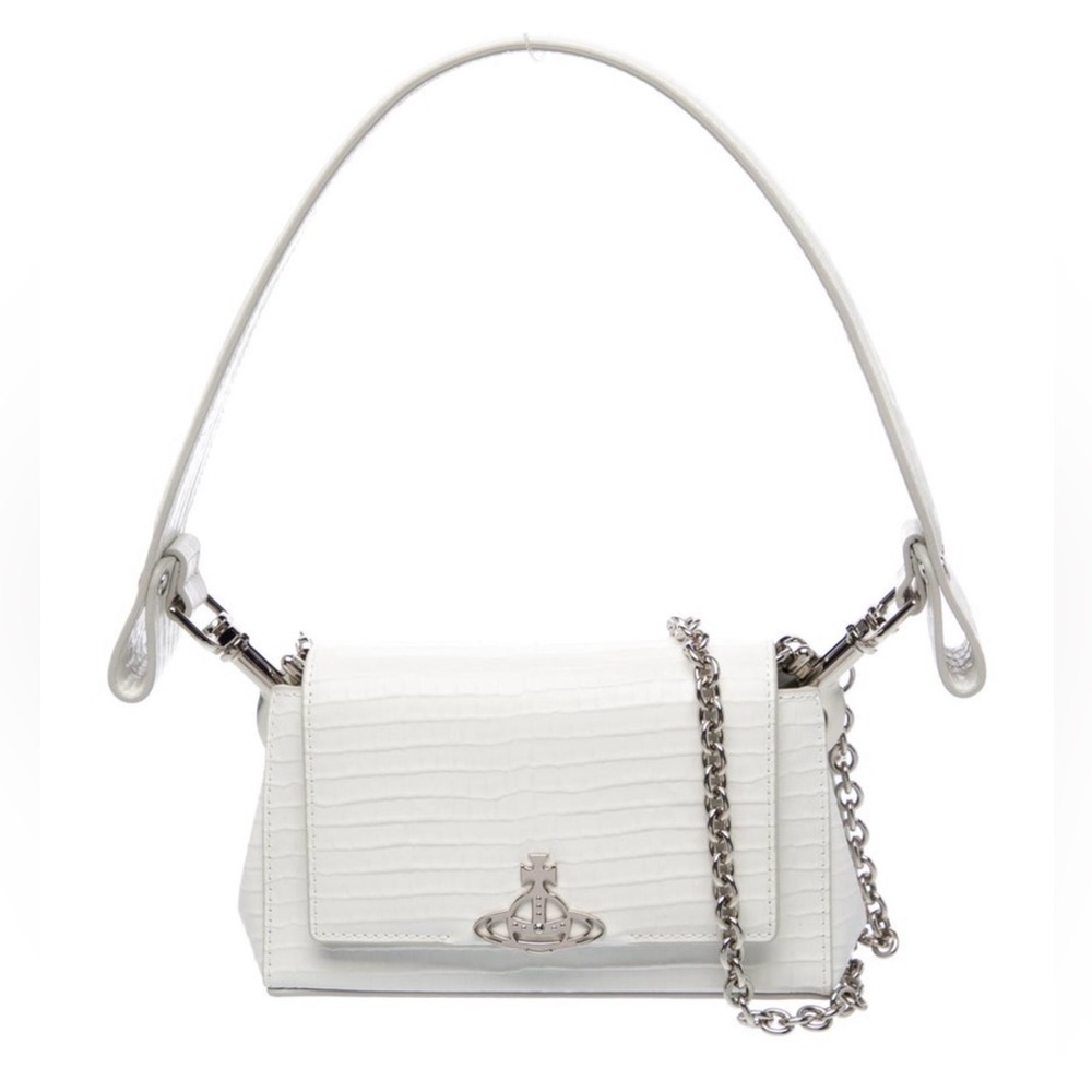 Vivienne Westwood White Croc-Embossed Leather Shoulder Bag with Chain - NWOT!